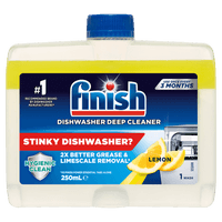 Finish Dishwasher Cleaner with 5x power actions helps maintain your machine, clears grease, neutralises odour, removes limescale and cleans hidden parts.