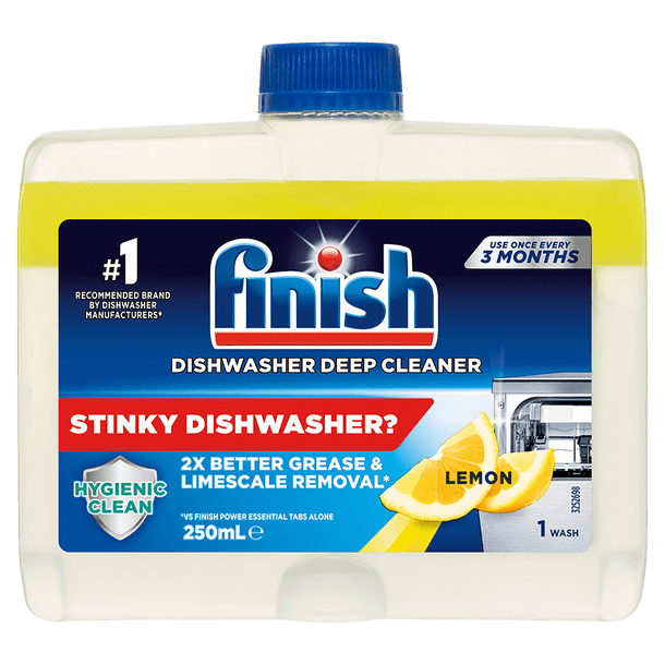 Finish Dishwasher Cleaner with 5x power actions helps maintain your machine, clears grease, neutralises odour, removes limescale and cleans hidden parts.