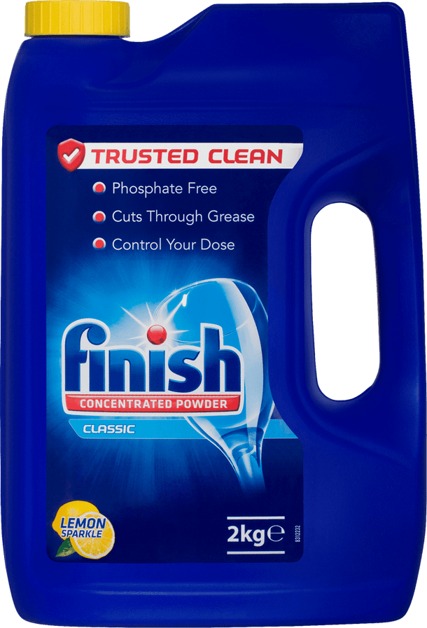 Finish Concentrated Powder Classic Lemon Sparkle is phosphate-free and cuts through grease to give a trusted clean.