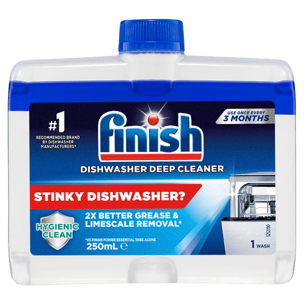 Finish Dishwasher Cleaner with 5x power actions helps maintain your machine, clears grease, neutralises odour, removes limescale and cleans hidden parts
